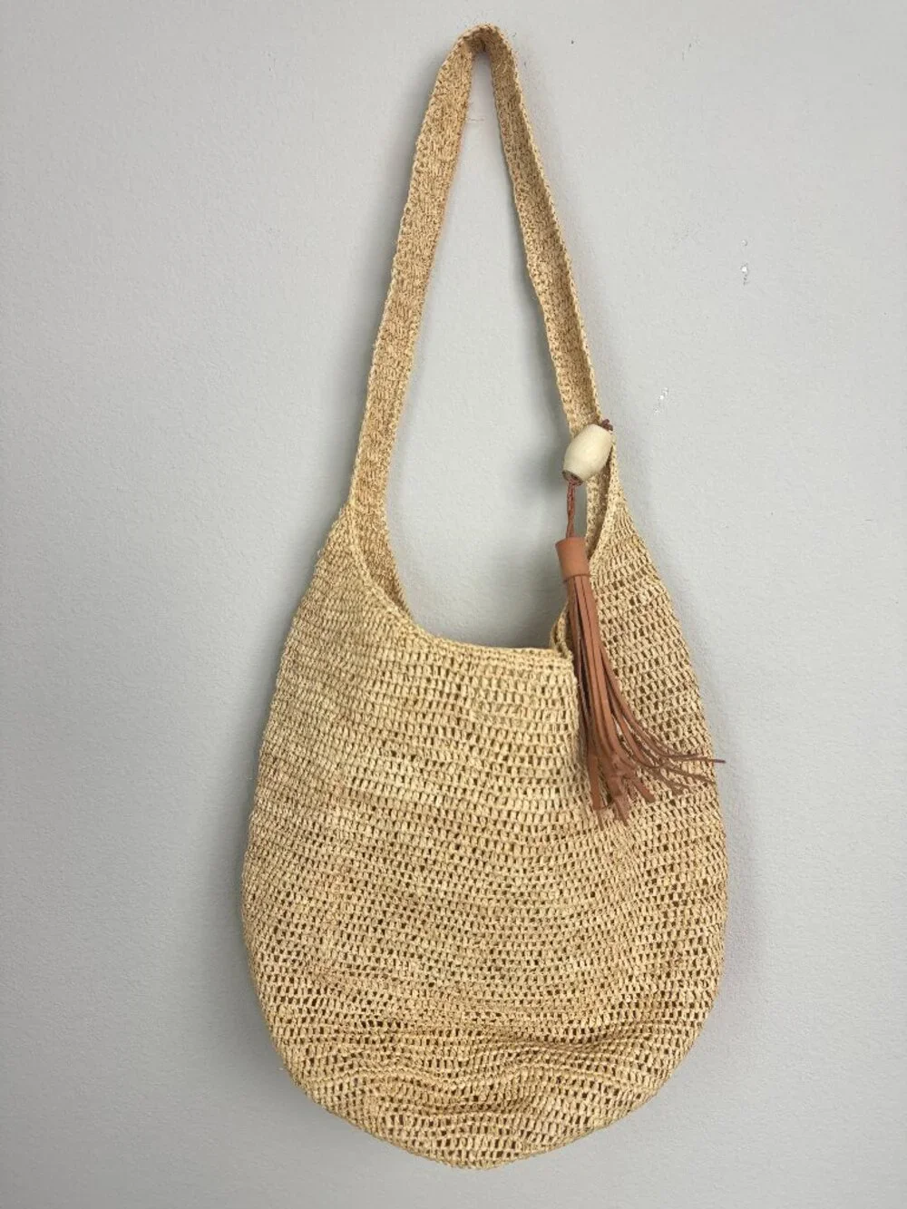 Mar y Sol Augusta Rafia Shoulder Hobo Bag Leather Tassel Beach Boho